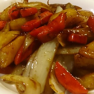 黒胡椒と焼鳥ダレの根菜炒め